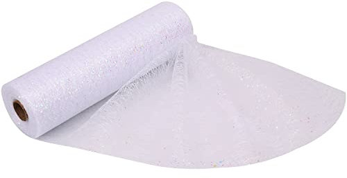 Trimming Shop 11 Inch x 27 Yards Sequin Tulle Fabric Roll Tulle Mesh Fabric for DIY Tutu Skirt, Wedding Decoration, Xmas Tree, Gift Wrap, Christmas Wreath, Party Decoration, White