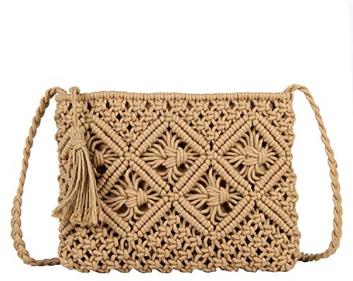 SUKUTU Women’s Handwoven Crossbody Purse Summer Beach Straw Messenger Bag Woven Cotton Handmade Shoulder Handbag