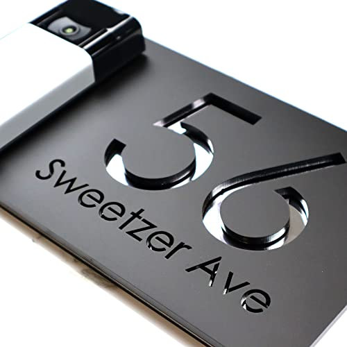 K Smart Sign | Bellissima Video Doorbell house sign for Nest Ring Wifi door bell | Matt Black - Shiny Chrome Mirror | Contemporary | 300mm x 160mm