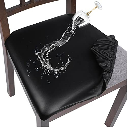 SearchI Wasserdicht PU Leder Sitzbezüge 4/6er Set Stuhlbezug Sitzfläche Kunstleder Wasserdicht Esszimmerstühle Einfach Abnehmen Küchenstuhlsitze