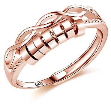 Cangall Silber Anxiety Rings, 925 Sterling Silber Damen Fidget Rings, Offen Verstellbare Spinner Fidget Rings Dekompressionsringe Rose Gold, Unisex Unendlichkeit Silber Fidget Ringe für Anxiety Damen