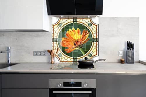 Myphotostation Spritzschutz aus gehärtetem Glas mit Ringelblumen-Motiv, 80 x 35,4 cm (B x H), Blumenspritzschutz für Küche, Dekor, Badezimmer, Wandschutz, Herd, Rückwand, Fliesen, Glas, Spritzschutz
