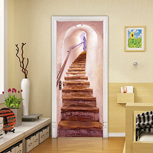 3D Türaufkleber, Selbstklebend Türtapete, Muster Der Treppe, Wasser und Ölbeständig, PVC Abnehmbar Türposter Stickers für Private und Geschäftliche Innenräume(77x200cm)