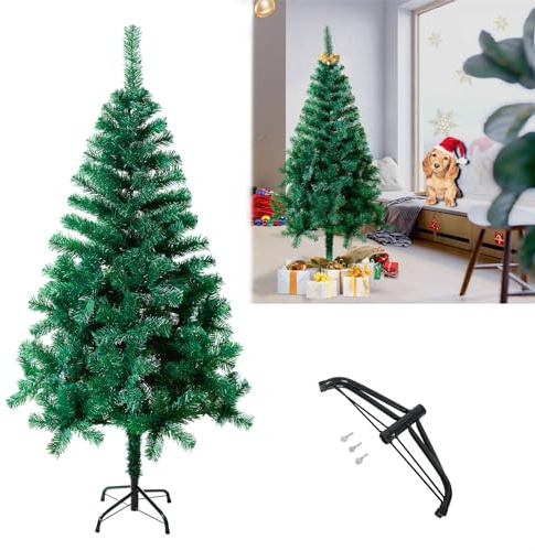 YUENFONG 180CM Albero di Natale Artificiale Verde Assemblaggio rapido Albero di Natale Pieghevole con Supporto Albero di Decorazione Natalizia (PVC Verde)