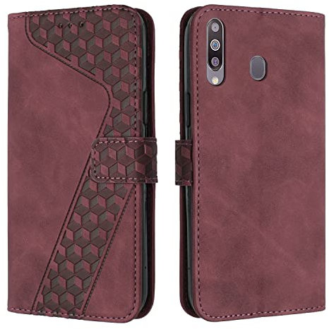 OKZone Kompatibel mit Samsung Galaxy A20S Hülle, Handyhülle Samsung A20S, PU Leder Tasche Wallet Schutzhülle Galaxy A20S, Flip Cover Klappbar Brieftasche Etui mit Magnet TPU Lederhülle (Rot)