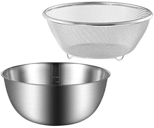 BESTonZON Edelstahl Küchensieb Set 22 Cm - Multifunktionaler Abtropfkorb Und Reiswaschschüssel Mit Griffen Für Obst Und Gemüse Küchenhelfer Zur Lebensmittelzubereitung