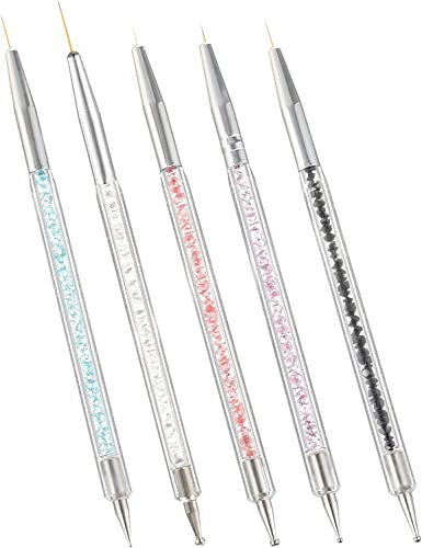 YIAGUN Nail Art Liner Brushes,5 Pcs Double Ended Dotting Tools Set,Manicure Drill Drawing Nails Brush,Nail Brush Pen for Nail Art