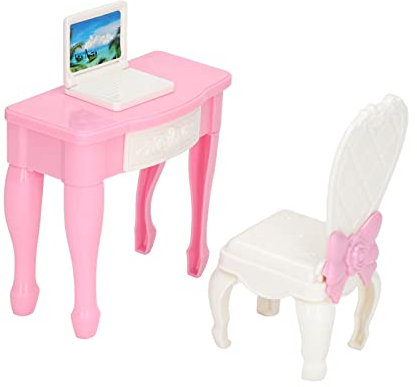 Dollhouse Laptop Table Chair, Dollhouse Laptop Set Accessory Tiny for Kids for 1:12 Doll House