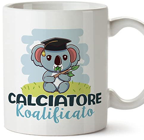 Mugffins Tazza in ceramica per CALCIATORE uomo 11 oz / 350 ml - In italiano - Koalificato/Koalificata - Idea regalo per compleanno, anniversario, natale, laurea