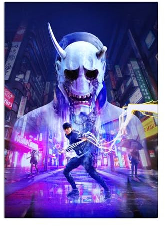 Displate Offiziell Ghostw MetallPoster Magnetische Befestigung Inklusive Lizenziert Bilder Hochwertiges Poster Key Art - Ghostwire Vertical 45 cm x 32 cm