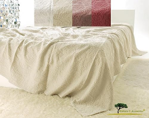 Edle Tagesdecke Lune Bettüberwurf 100% Baumwolle 150x200 bis 260x300cm - Überwurf Sofa Couch - Reliefornamente - versch. Farben oder Kissen (Hellbeige, 260 x 300 cm)
