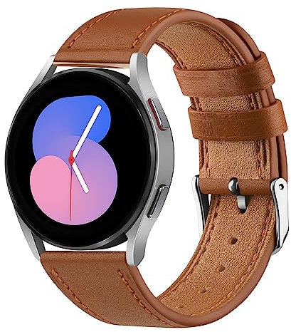 Vancle für Samsung Galaxy Watch 5 40mm 44mm Leder Armband, Weiches Atmungsaktives Sport Ersatzarmband für Galaxy Watch 5 Pro 45mm (Braun) - Damen und Herren