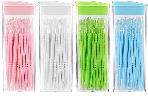 WLLHYF 200 palillos de dientes de plástico de doble cabeza, 50 unidades/caja de hilo dental interdental cepillo de dientes