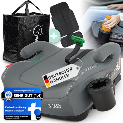 DAECOM Childream® Set, Sitzerhöhung Auto Kinder Isofix [ i-Size Norm ECE R129] mit Gurtpolster, Becherhalter, Kindersitzunterlage, Kindersitz für alle Automodelle Kindersitzerhöhung 15-36kg 125-150 cm
