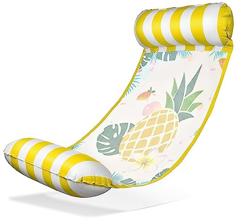 Balinco Wasserhängematte, Wassermatratze, Wassermatte, Schwimmbett, Luftmatratze mit Armlehnen, schwimmende Liegematte, Relaxliege, Wasserspielzeug Kinder & Erwachsense (Ananas Gelb)