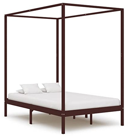 Camerina Himmelbett-Gestell Dunkelbraun Massivholz Kiefer 120 x 200 cm Himmelstange Klemmen Betthimmel Stange Himmelbett Gestell Moskitonetz Halterung Bett