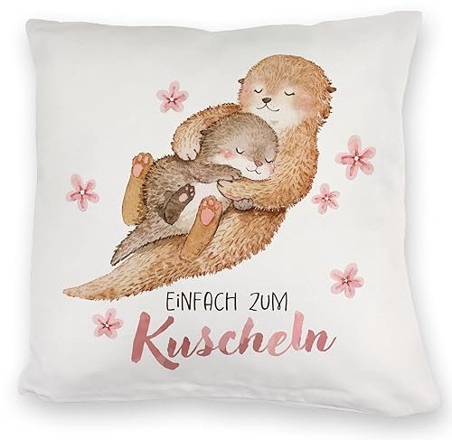 speecheese Otter Baby und Mutter Kuschelkissen mit Spruch Einfach zum Kuscheln Muttertag niedliche Liebe DekoKuschelkissen KuschelKuschelkissen Frauen Familie Fischotter Geborgenheit Zuhause