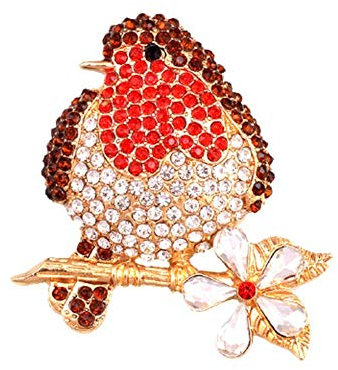 Broche en forme d'oiseau avec strass - Bijoux vintage mignons - Cristaux en émail - Pour corsage et rouge-gorge - Accessoires de chemise pour femme, Métal