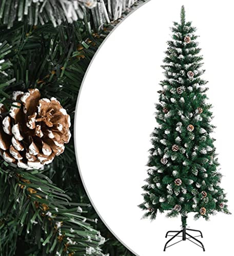 Albero di Natale Artificiale con Base Verde 240 cm PVCAlbero di Natale Biancaneve Albero di Natale Slim Albero di Natale con luci integrate Adatto per Natale, Capodanno, feste