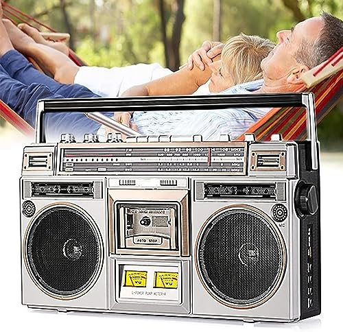 Portable Player Boombox with AM/FM Radio,Retro Bluetooth Boombox, Cassette Player with 2 Speaker and Earphone Jack, Boombox Cassette Player, Classic 80s Style With Modern Technology, U disk and SD car