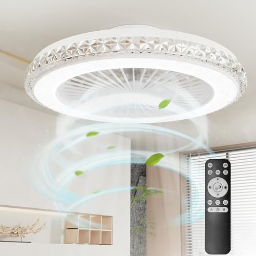 Ateroll Ventilador de Techo con Luz, 61CM, LED Regulable 3CCT (3000K-4000K-5000K), 1800LM Ventilador de Techo con Mando a Distancia, 6 Velocidades, Temporizador, Apto para Salón, Dormitorio (Blanco-1)