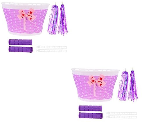 Kisangel 2 Sätze Babyauto-Streamer Kinderfahrradkorb Kinder fahrradkorb fahrradkinderkorb Kinderwagen Roller Seilschnalle Aufbewahrungskorb Schleife Plastik Violett