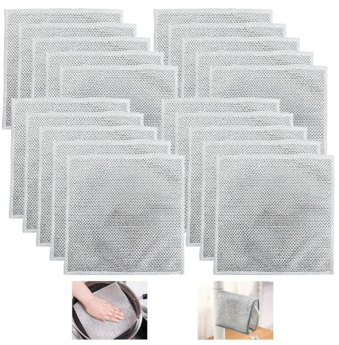 20 Piezas Paños de Alambre Multiusos, Trapos de Alambre Antiarañazos, Paño de Cocina Húmedo y Sseco, Reutilizable de Alambre Lavar Platos, Paño de Limpieza de Alambre de Cocina (20x20 cm)