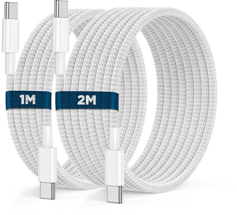 USB C auf USB C Kabel 2M+1M 2Stück 60W,iPhone 15/16 Ladekabel USB C Schnellladekabel PD USB Typ C Ladekabel Nylon für Apple iPhone 15/16 Pro Max/Pro/Plus/iPad Pro/Air/Macbook/Samsung Galaxy S25/S24