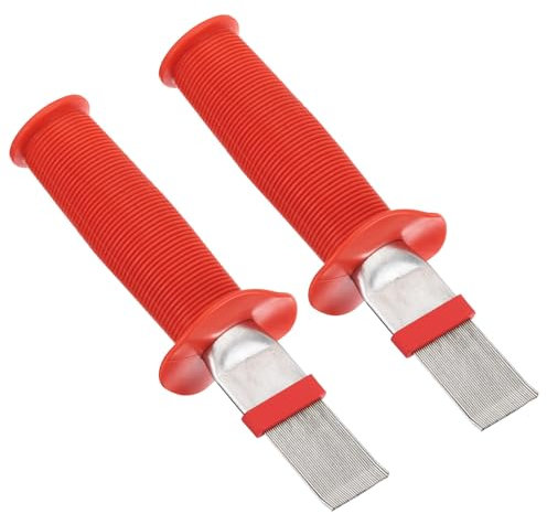 PATIKIL Air Conditioner Fin Comb, 2Pcs Stainless Steel Threaded Handle AC Coil Cleaner Brush Fin Straightener Condenser Coil Repair Too for Radiator Refrigerator Evaporator, Red Silver