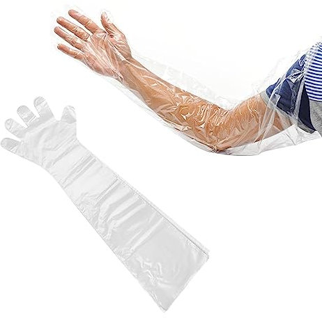 SEMINISMAR Long Sleeve Veterinary Gloves, Veterinary Gloves, Gloves for Livestock Insemination, Disposable Soft Plastic Film Gloves, Transparent Gloves, for Vets, Animal Insemination, Transparent,