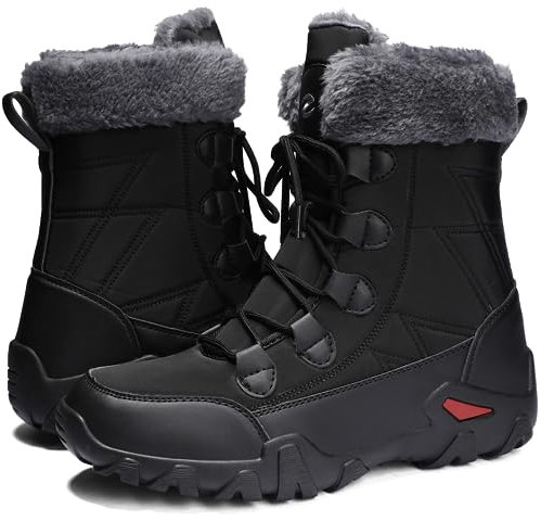 Hanani Stivali da Neve scarpe uomo invernali Stivaletti Caldi Impermeabile Scarponi Trekking Scarpe Comodo Nero EU42