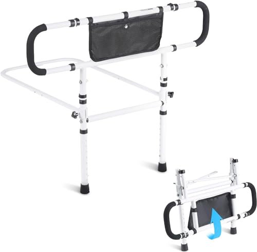 DaoGeSir Bettgitter Für Ältere Faltbare Aufstehhilfe Haltegriff Bettschutzgitter Mit Ablagetasche Seitenschutz Bett Bettgriff Nachttisch-Hilfsstange Mobilitätshilfe Schutzgeländer Bett Schiene