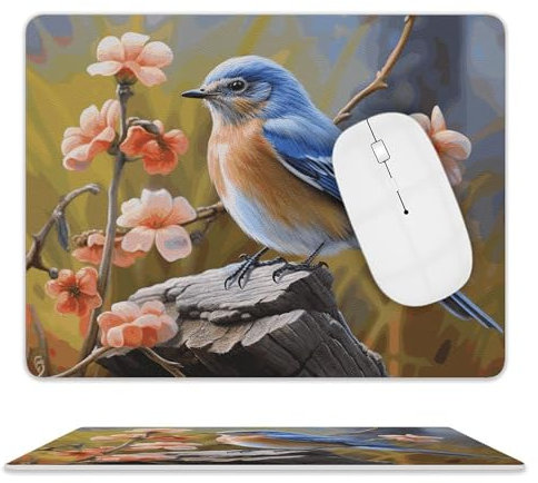 Tapis de souris antidérapant pour homme et femme, motif oiseau bleu oriental pour souris sans fil, tapis de bureau avec base en caoutchouc antidérapant, tapis de clavier pour la maison, 25,4 x 20,3 cm