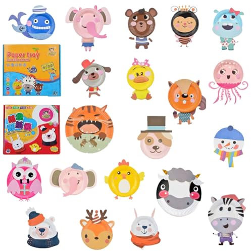 Arts And Crafts Kits For Kids,20Pcs Animals Cartoon Paper Plate Art Sets,Art Craft Activity For Kids,Paper Craft Kits For 3+ Year Olds Girls And Boys Birthday Holiday Crafts Gifts Educational Toy