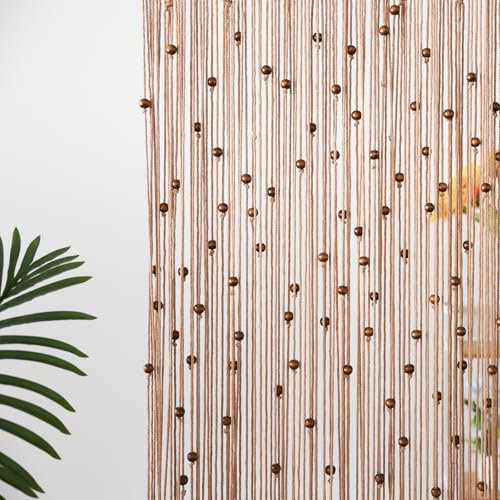 BECHAEO Boho-Makramee-Perlenvorhang, handgefertigt, mit Holzperlen, für Fenster, Tür, offener Schrank, Schlafzimmer, Wohnzimmer, Privatsphäre, Dekoration, 200,7 cm L x 91,4 cm B, Braun