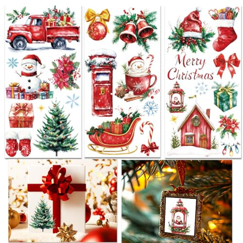 INFUNLY 3 Blatt „Frohe Weihnachten“ Abziehbilder Zum Aufrubbeln Zum Basteln 6x12 Weihnachtsbaumglocken Möbel Abziehbilder Zum Aufrubbeln Schneemann Transferaufkleber Wasserfest Für Holz Glas Scrapboo