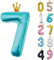 Zahl 7 Luftballon Babyblau, 101cm Riesen Zahlenballon Nummer 0 1 2 3 4 5 6 7 8 9 10 16 18 21 30 40 50 60 70 80 90 100, 40 Groß Folienballons für Hochzeit Jubiläum, Geburtstagsballons Party Dekoration
