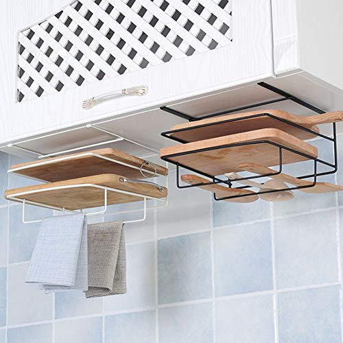Under Cabinet Wall Mounted Black Chopping Board Holder Storage Rack Organizer Shelf