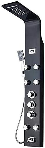 Pour Salle De Bain, Panneau De Douche, Mitigeur De Baignoire Avec Douchette À Main Avec Étagère, 5 Fonctions, Nickel Brossé,Noir