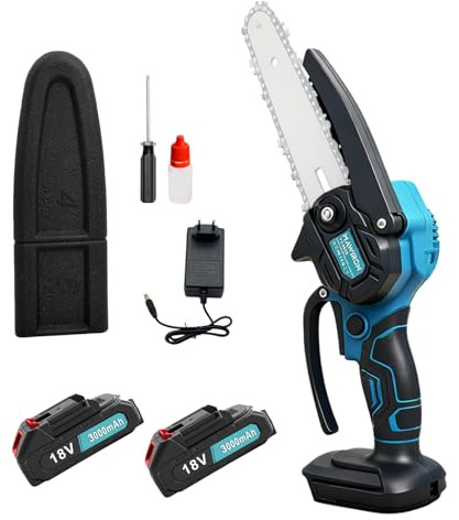 Mini tronçonneuse avec batterie 6000 mAh, 6 pouces, pour Makita, 2 batteries de 3000 mAh, pour couper le bois, tailler les arbres, sécateurs de jardin