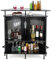 GIANTEX Barschrank mit Regalen und 3 Reihen Becherhalter, gebogener Bartisch mit Netzfront und Metallfußstütze, 6 verstellbare Beine, 110,5 x 48 x 112,5 cm, Sideboard für Küche, Esszimmer, Schwarz