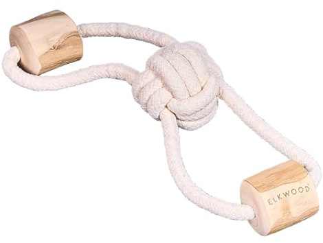 Elkwood Rope Chew Dog Toy Coffee Wood Dumbell Knot, Hypoallergenic & Natural, Calorie-Free, Sustainable Tug Toy - No Caffeine, Sugar, or Artificial Ingredients