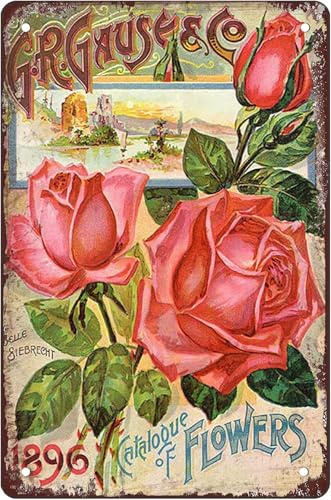 ACDOET Vintage-Poster mit roten Rosen, Gartenpflanzen, Küche, Heimdekoration, Rosengarten, Vintage-Stil, Aluminiumschild, Zuhause, Wohnzimmer, Küche, Esszimmer, Schlafzimmer, Bauernhaus,