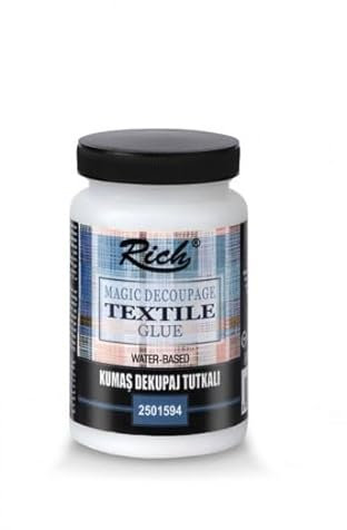 Rich Magic Decoupage Textile Glue 250cc–Wasserbasierter Kleber für Dekupage-Papier auf Textil,Keine Falten oder Kleberückstände,Flexibilität für den Stoff,Geeignet für kreative Arbeiten