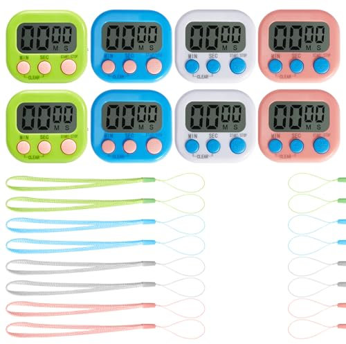 Lot de 8 minuteurs numériques pour enfants – Minuteur numérique à rebours – Minuteurs de cuisine magnétiques pour la cuisine, compte des minutes à rebours pour enfants, salle de classe, salle de sport