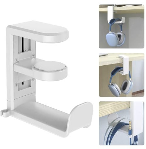 Noekye Headphone Headset Headphones Stand Holder Hook Hanger Office Gaming Under Desk Accessories Organizers Adjustable, White