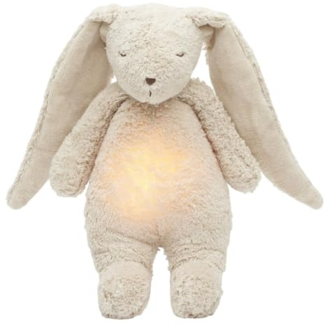Moonie 2.0 Organic Humming Bunny with Night Lamp – Sand | Soothing White & Pink Noise Sleep Aid for Babies | Voice Recording | Rechargeable, GOTS Certified Cotton | Calming Plush for Newborn & Toddler