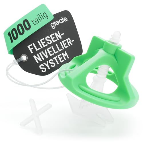 greate 1000-teiliges Fliesen Nivelliersystem 2mm - Fliesen Verlegehilfe | Set mit 400 Laschen, 400 Hauben & 200 Fugenkreuze - Fliesenverlegehilfe - Fliesenleger Werkzeug