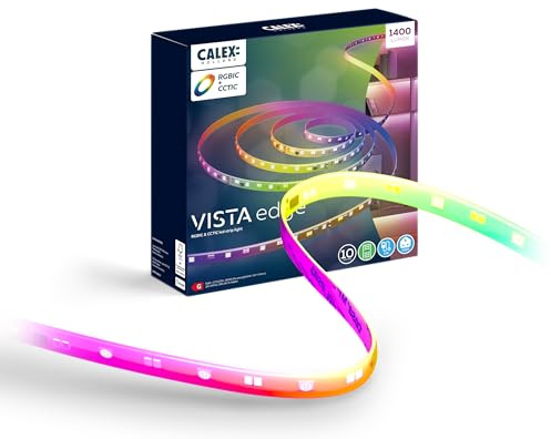 CALEX LED Strip Light, 10 Meters, RGB + CCT Individual Control, 1400 Lumens, for Indoor Use, Cool to Warm White & Colour Lighting, Remote Control