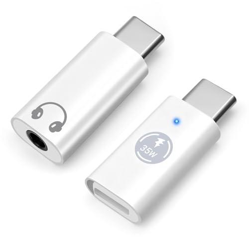 leizhan USB C Male to 3.5mm Audio Adapter & USB-C to Lightning Converter 35W Fast Charging & 480Mbps Data Transfer - White